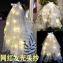 Net red luminous license registration Pearl small head yarn Bride wedding dress simple bow string Mori Super fairy white yarn women