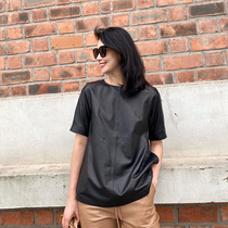 AmandaX four seasons breathing Italian imported sheepskin small A round neck short sleeve top