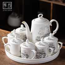  Jiarang Dehua Chinese Kung Fu tea set Household simple set with ears teacup with lid Large capacity pot set tea tray