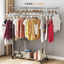 Clothes rack Floor-to-ceiling high and low double rod type stainless steel home removable balcony folding indoor drying quilt cool clothes clothes
