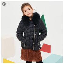 RELISH childrens clothing autumn and winter Western style fashion detachable wool collar warm cotton clothes quilted jacket girls