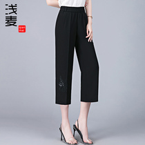 Tencel mom pants summer thin eight-point pants loose straight middle-aged womens pants elastic high waist Grandma summer clothes