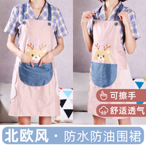 Apron kitchen hand-wiping household waterproof oil-proof men's and women's cooking overalls fashion cute 2021 new waist work