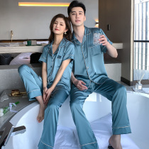 2021 summer new short-sleeved trousers thin ice silk couple pajamas women and men large size can wear two-piece sets