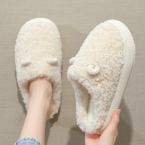 Cotton slippers female home autumn and winter indoor warm home thick bottom couple cute fur plush slippers home winter