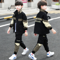Boys autumn suit 2021 new foreign-style childrens middle-aged children autumn casual tooling two-piece boy tide suit