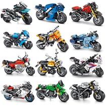 Motorcycle boys three-dimensional toy model children adult difficult building block puzzle assembly diagram locomotive
