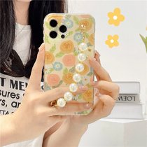 ins oil painting rose pearl chain for iphone12pro max Apple 11 phone case xr soft 8p female xs