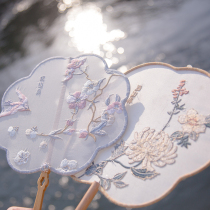 Yuanshan Qiao original floral embroidery Ancient style Hanfu accessories long-handled group fan Court fan