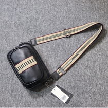 Hong Kong Chao brand new mens cowhide cross small square bag stripe certificate mens leather shoulder bag Sports mobile phone bag