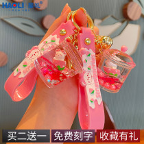 Net Red Cartoon Teenage Girl Hearts Cherry Blossom Small Rabbit Into Oil Milk Tea Cup Floating Bottle Key Buckle Student Backpack Pendant Pendant
