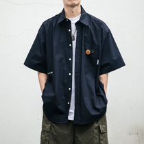 21SS Japanese Tide brand CityBoy loose short sleeve shirt mens new all simple plain plain plain plain plain overcolor work shirt tide