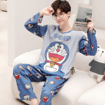Doraemon Pajamas Men Spring and Autumn Cotton Thin Long Sleeves 2022 New Student Cartoon Home Wear Set