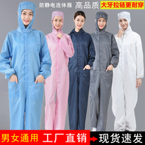 Anti-static one-piece work clothes Dust-free clothes with hats for men and women Electrostatic protective clothing Spray paint clothing white blue dust clothing