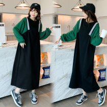 Pregnant womens autumn suit fashion 2021 New sweater long autumn dress Net red spring and autumn