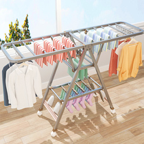 Stainless steel clothes rack Floor folding bedroom household baby cool clothes rack Balcony drying quilt artifact rod