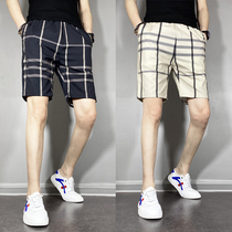 Summer plaid shorts four-point pants trendy men thin casual mens five-point pants Korean version of the trend of all-match beach pants kz