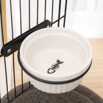 Pet hanging cat bowl ceramic cat food basin fixed dog drinking bowl anti-knock bowl rack cat cage hanging bowl
