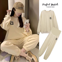 Pregnant women autumn and winter clothing set Fashion Net red cotton sweater loose long sleeve jacket Spring and Autumn new two-piece set