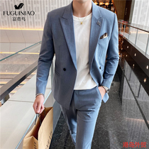  Rich bird double-breasted small suit mens Korean slim spring and autumn casual solid color thin business suit suit