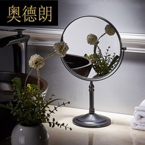 Antique bathroom desktop makeup mirror rotating vanity mirror toilet hotel mirror black double-sided magnifying beauty mirror