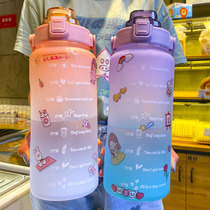 2000 ml large water cup Super capacity time scale water bottle large 2L with straw plastic cup for boys and girls