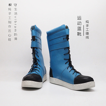 Two-dimensional blue sports tall mens boots small tire cowhide back zipper vibram anti-slip bottom root hand stitching
