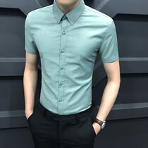 Rich bird summer mens shirt business high-end Korean version of the trend slim-fitting handsome short-sleeved shirt mens casual all-match