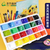 Green bamboo jelly acrylic pigment set 80ml12 color 24 color textile pigment student art test training special practice painting pigment DIY graffiti material waterproof wall painting hand painted