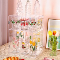 Double transparent dustproof Cup storage cabinet upside down drain glass ceramic coffee tea cup girl heart shelf