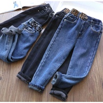 New girls soft and velvet jeans Children Baby slim stretch thick warm feet casual pants winter
