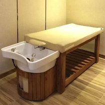 Hairdressing shop shampoo bed full lying barber shop Guoyitang high-grade ceramic basin ear hair maintenance solid wood Flushing bed