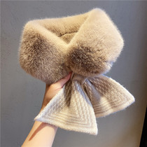 Japanese Rosex Tangk scarf womens autumn and winter plush cross hair collar bib knitted thick warm wool