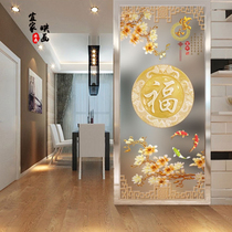New Chinese-style elk home and Fugui art glass screen partition background wall frosted light-transmitting double-sided entry porch