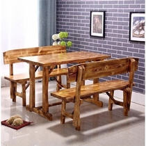Solid Wood carbonized fast food table and chair noodle restaurant restaurant table and chair outdoor hot pot barbecue table and chair combination antique