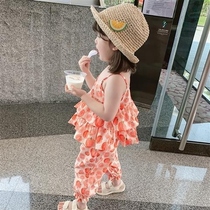Girls sling suit summer outer wear 2021 new baby net red suit childrens Western style vest two-piece tide