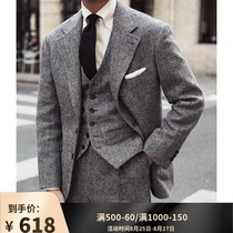  IvyBlazer Brezer retro college style wool suit Casual British Tweed slim suit jacket men