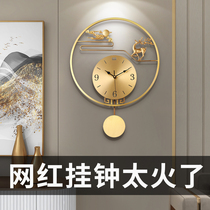 New Chinese pure copper clock quartz light luxury wall clock living room home fashion simple clock decoration modern Wall watch