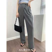 Alborn21 Summer high waist all-in-one thin mopping trousers Drape straight tube wide leg suit pants for women