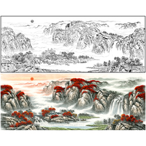 Gongbi white sketch manuscript Large-scale landscape painting Hongyun Dangtou Chinese painting print draft used as a copy hook line use FS04
