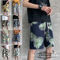 Japanese GP summer beach pants casual loose shorts wide leg sports five-point pants printed straight pants men