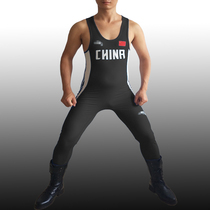 Chinese team Shi Zhiyong competition with the same type of one-piece wrestling suit weightlifting training suit professional design trousers version