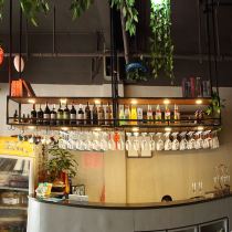 American wrought iron solid wood upside down wine cup holder wall hanging cabinet bar decoration storage rack red wine rack hanging hanger