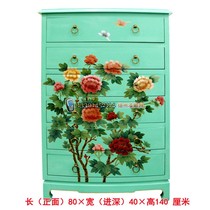  Yangzhou lacquerware neoclassical lacquer art home decoration Green space painted flowers and birds six-drawer cabinet entrance decoration customization