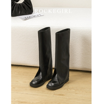  2021 new long boots womens real leather flat-bottomed knight boots pants tube boots fried street knee-high black high boots