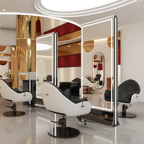 Net red barber shop mirror table stainless steel floor lamp single-sided double-sided haircut mirror hair salon special salon mirror