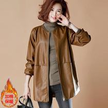Middle - aged women dress fat mother leather coat jacket for autumn and winter jacket for 200 pounds of weight loose jacket casual clothes