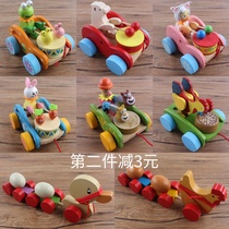 Baby hand trolley Toddler drum trolley toy 1-2-3 years old rabbit pull car drag toy pull line bald head strong