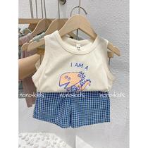 2021 summer new childrens clothing male baby children Korean version cute little dinosaur Pure cotton sleeveless vest T-shirt Apricot