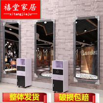 Hairdressing mirror table barber shop luminous beauty single-sided hair custom retro stable fitting mirror LED light multi-color